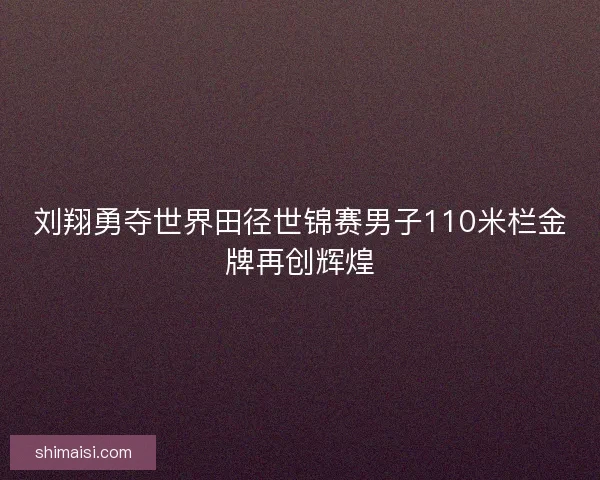 刘翔勇夺世界田径世锦赛男子110米栏金牌再创辉煌